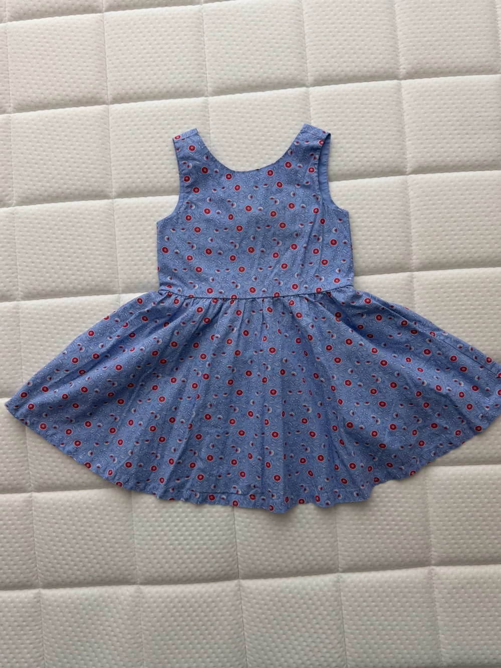 Tea Collection Blue Sundress with Red and White Flower Print
